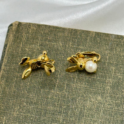 Vintage Clip On Avon Bunny Earrings with Pearls