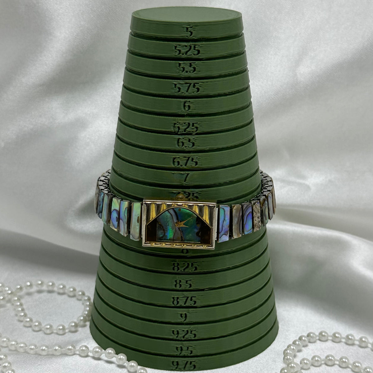 Gold Abalone Watch with Rectangular Dial