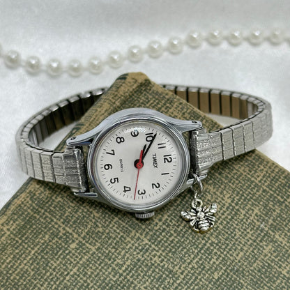 Vintage Silver Timex Watch with Bee Charm