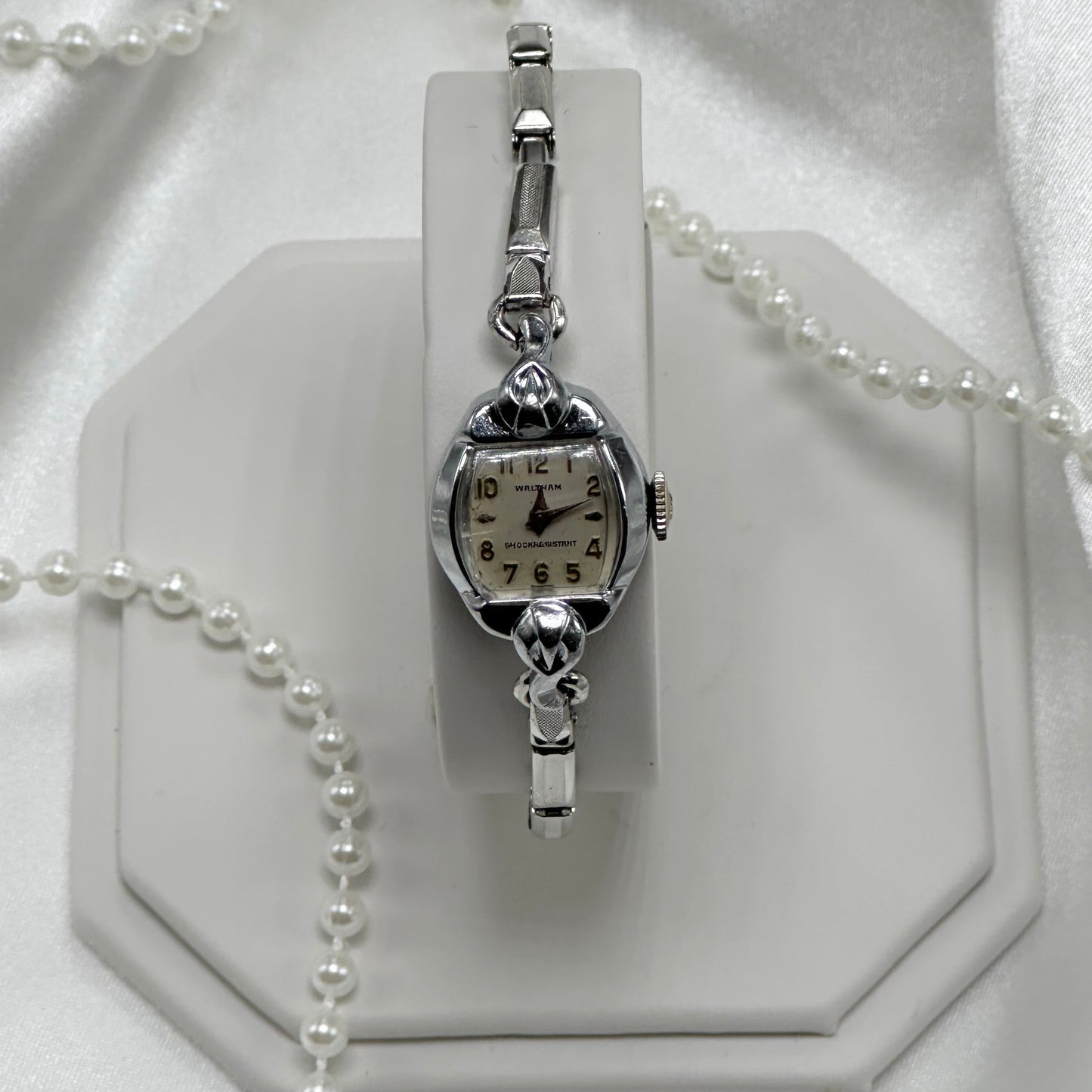 Dainty Silver Waltham Square Dial Wind-Up Watch