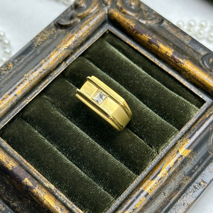 Square Stone Matte Vintage Deadstock Ring Gold Electroplated