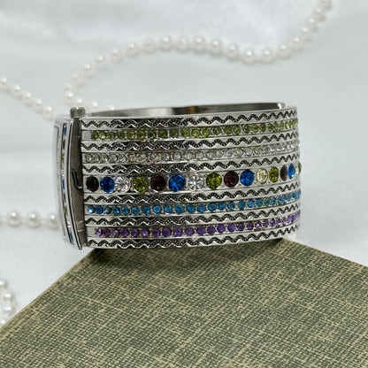 Silver Multicolor Gemstone Cuff Watch