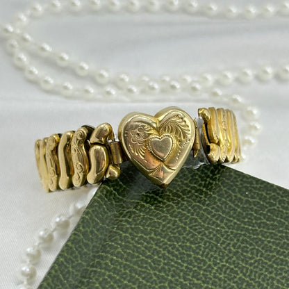 1940's Vintage Gold Sweetheart Bracelet with Hidden Heart Compartment