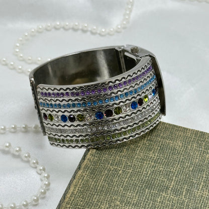 Silver Multicolor Gemstone Cuff Watch