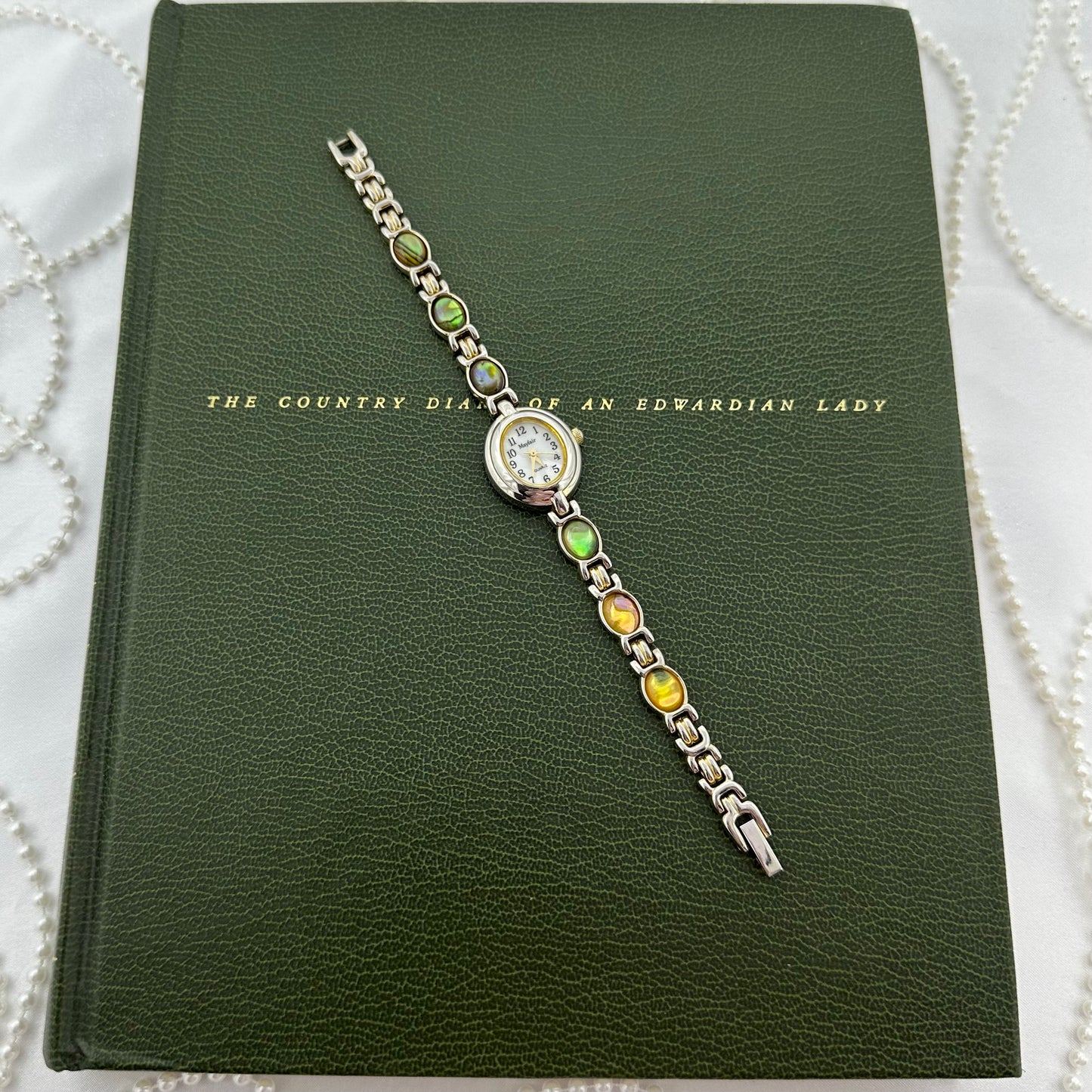 Dainty Silver Abalone Watch with Oval Mother of Pearl Dial