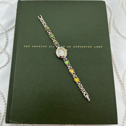 Dainty Silver Abalone Watch with Oval Mother of Pearl Dial