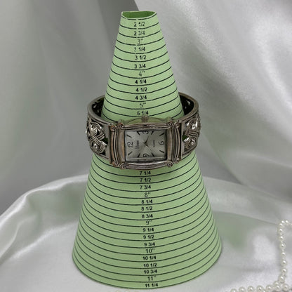 Silver Cuff Watch with Square Dial and Crossed Band