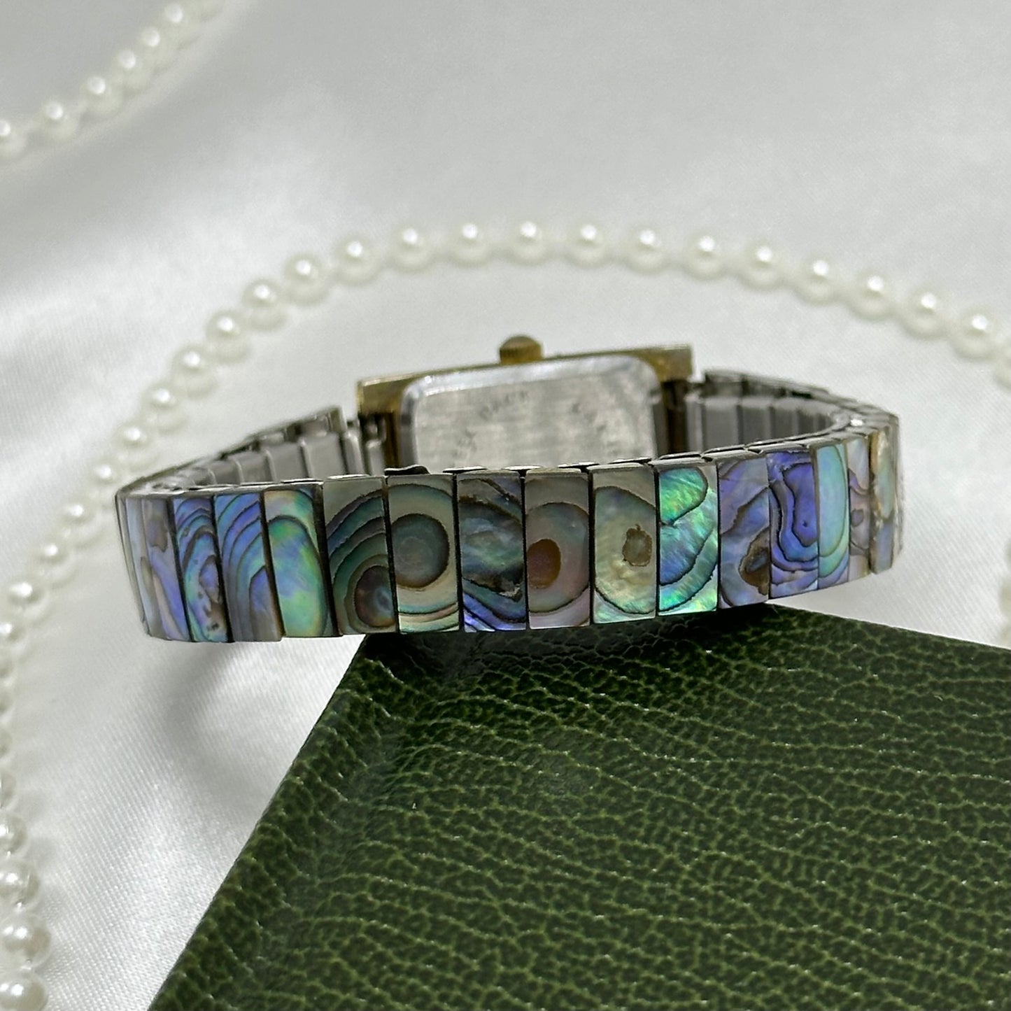 Gold Abalone Watch with Rectangular Dial