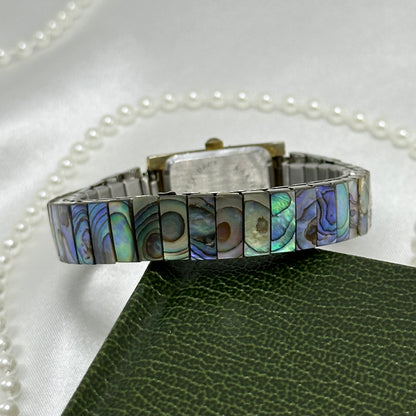 Gold Abalone Watch with Rectangular Dial