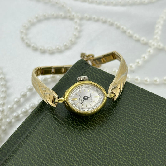Dainty Gold Vintage Geneva Wind-Up Cocktail Watch with Textured Band