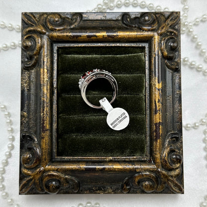 Vintage Red Stones Deadstock Cocktail Ring Rhodium Plated