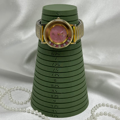 Pink and White Floating Crystal Dial Gold Watch