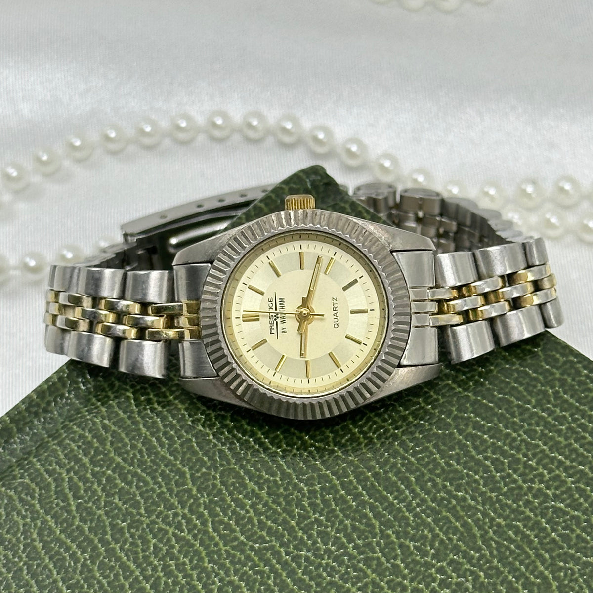 1990's Waltham Prestige Two-Tone Tank Watch with Champagne Dial