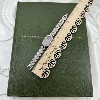 Silver Diamanté Fossil Watch with Purple and Pink Iridescent Dial