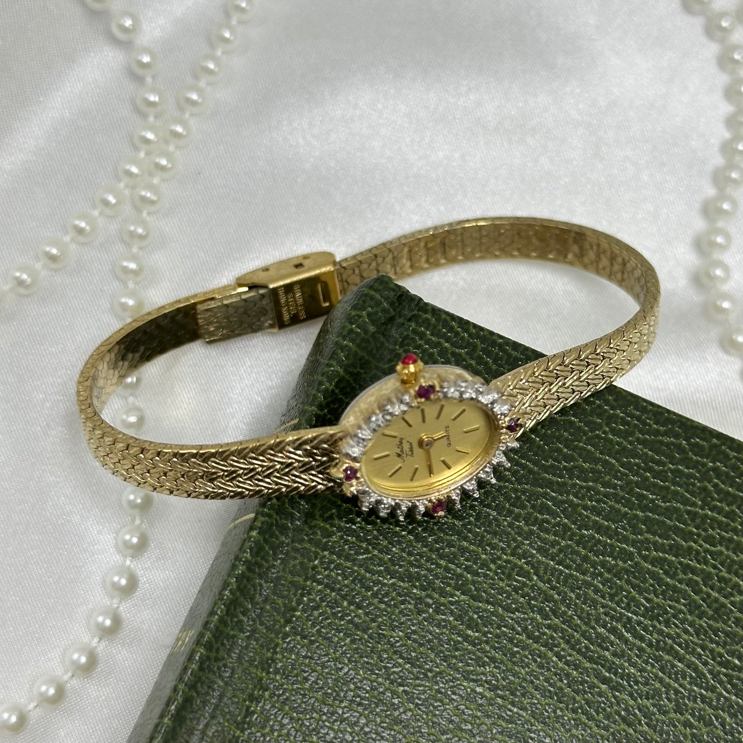 Elegant Gold Mathey Tissot Watch with Rubies and Diamonds