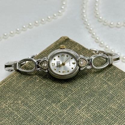 Dainty Two-Tone Oval Dial Heart Watch