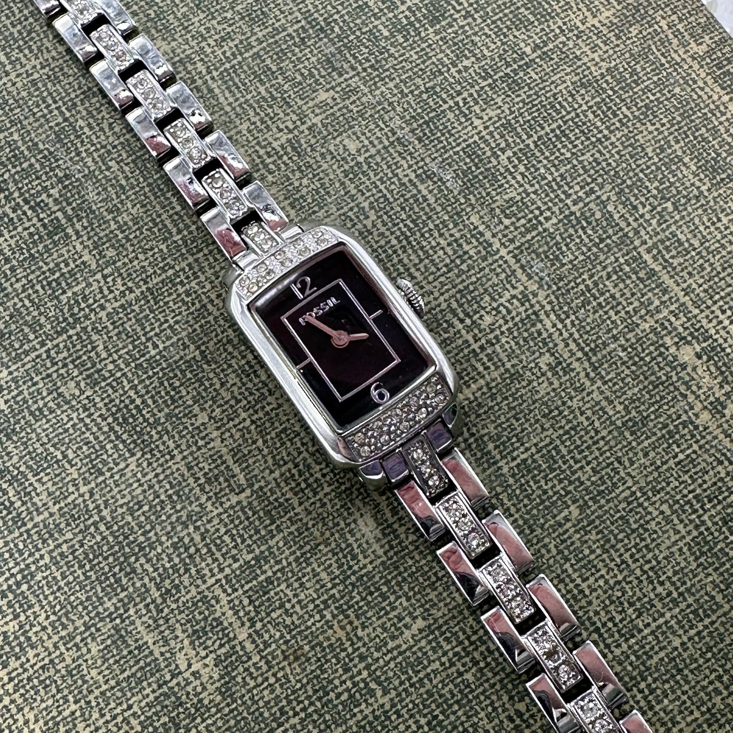 Silver Fossil Watch with Black Dial