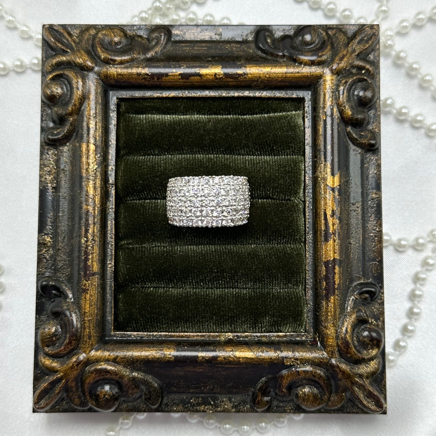 Five Row Cubic Zirconia Vintage Deadstock Ring 14k Gold Electroplate