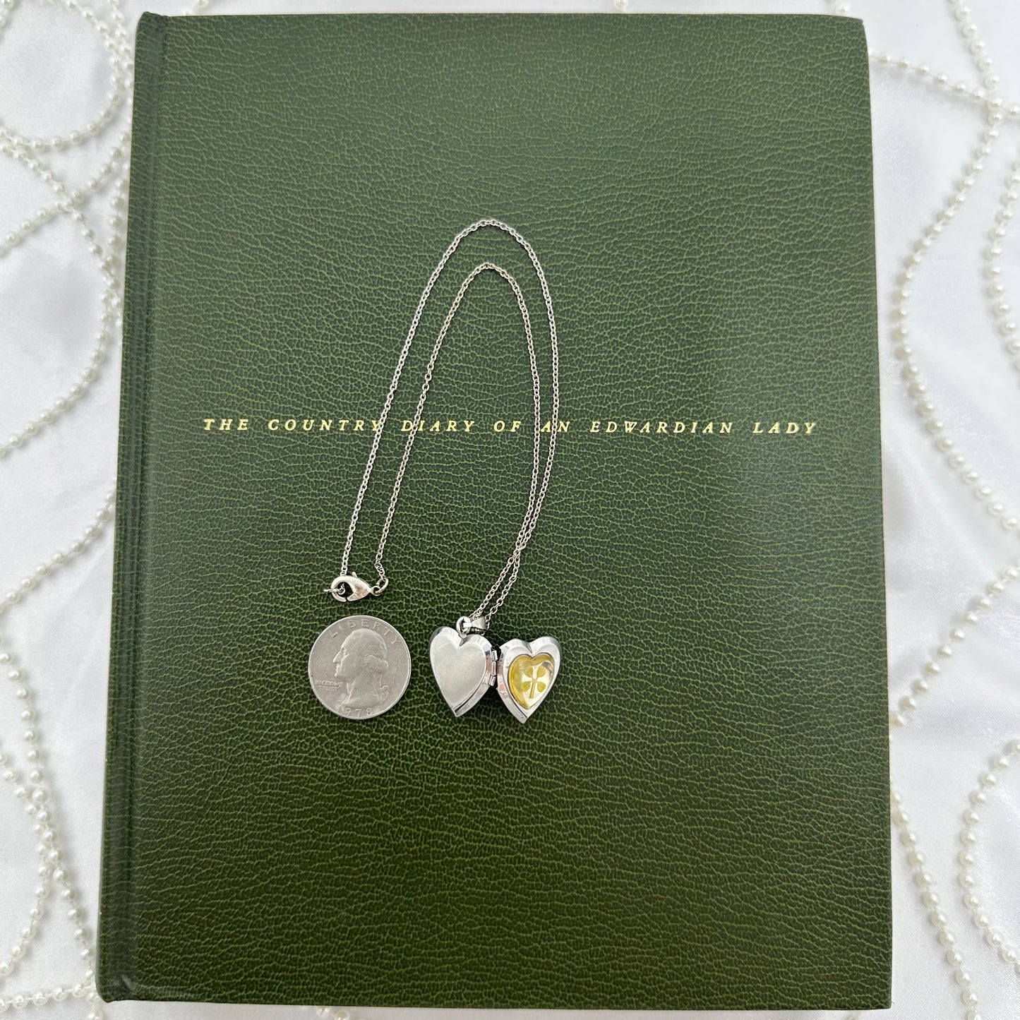 Vintage 925 Heart Locket Necklace with Four Leaf Clover Inside