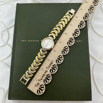 Two-Tone Pearl Watch with Large Round Dial and Date Display