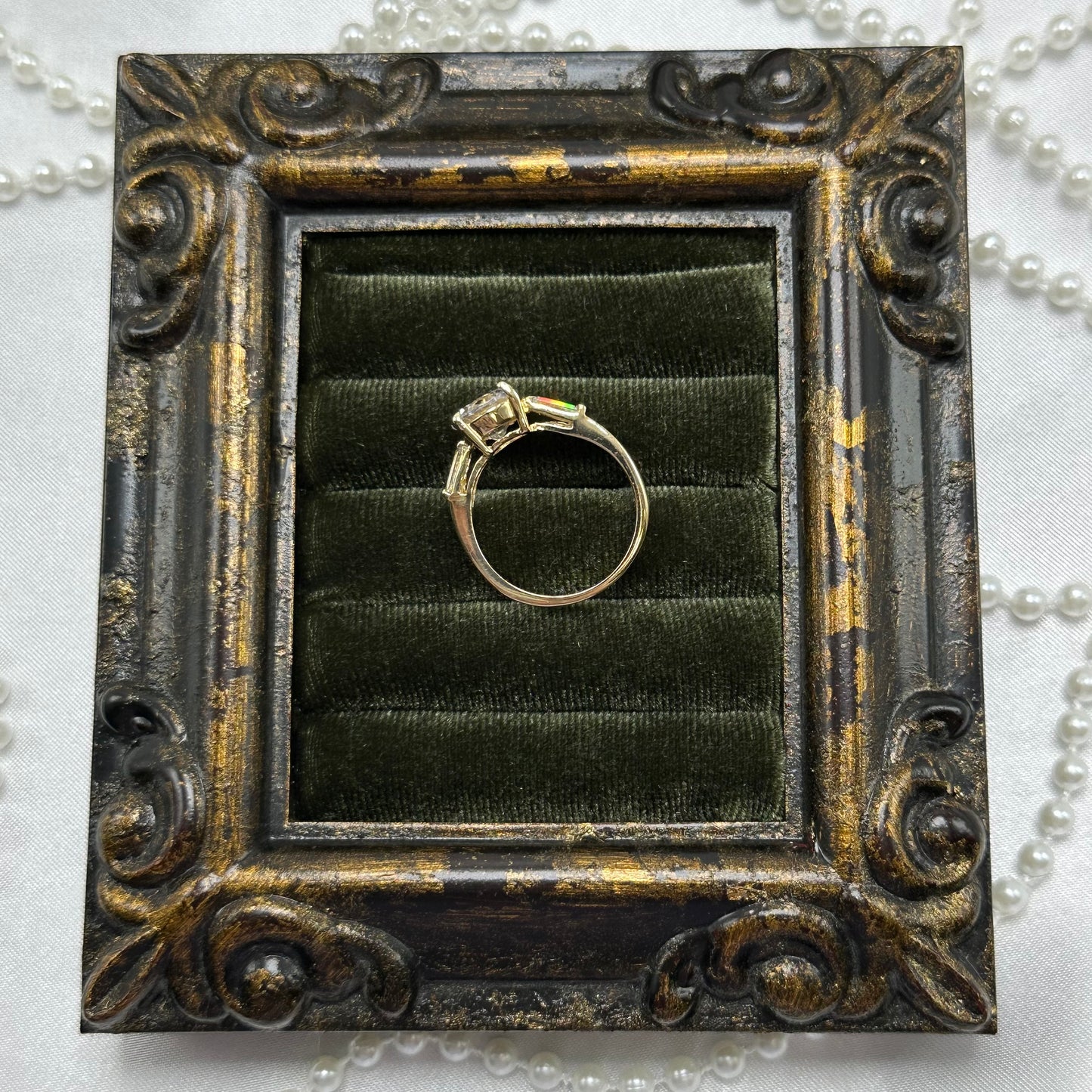 Round and Rectangular Cubic Zirconia Stone Vintage Deadstock Ring 14k Gold Electroplated