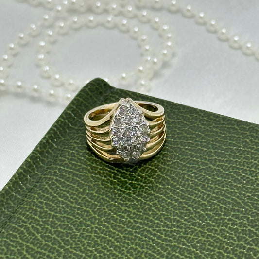 14k gold plated vintage cluster stone ring.