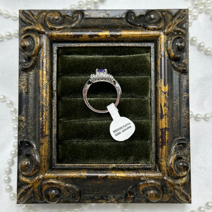 Vintage Light Purple Oval Stone Deadstock Cocktail Ring Rhodium Plated