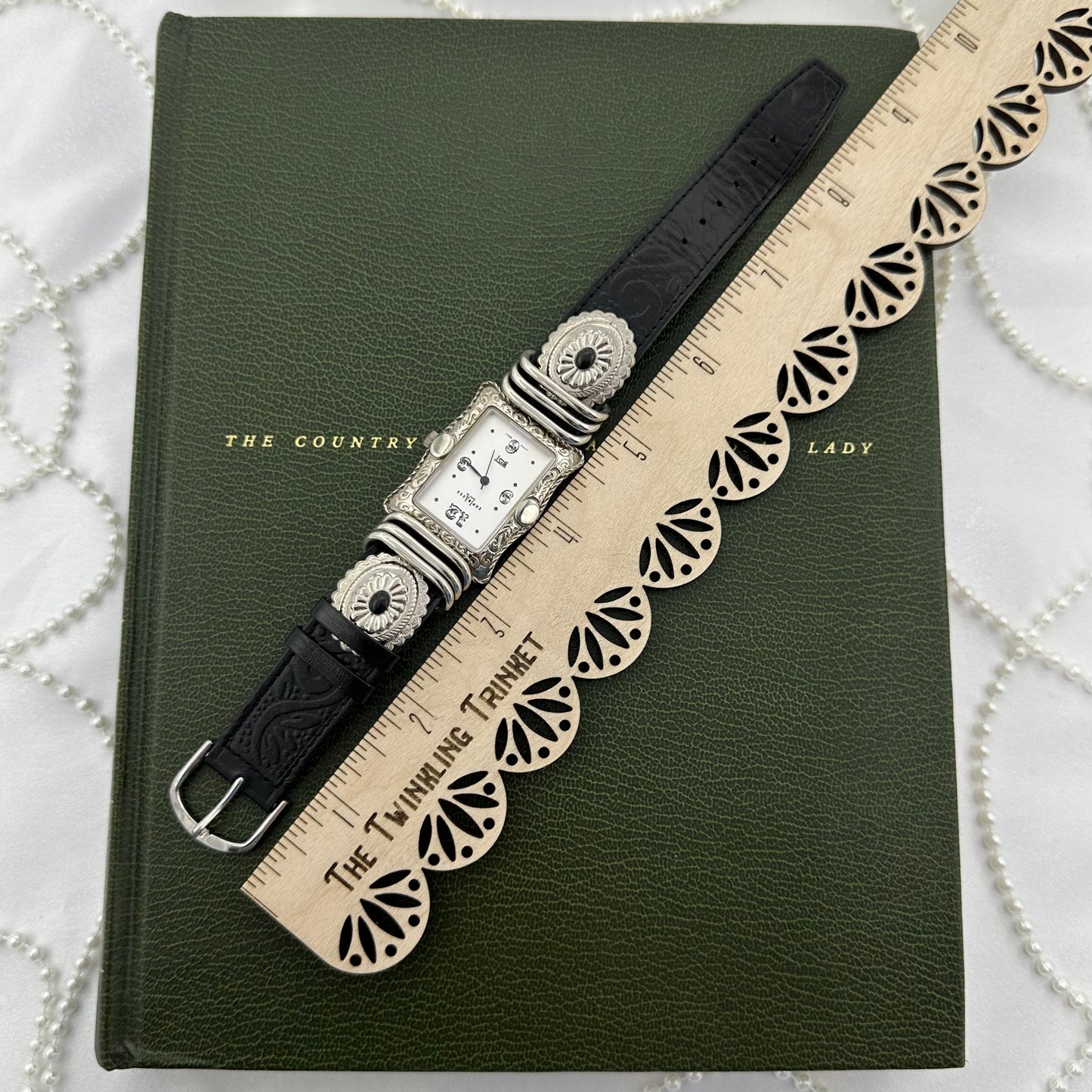 Silver Buckle LA Express Watch with Black Leather Band