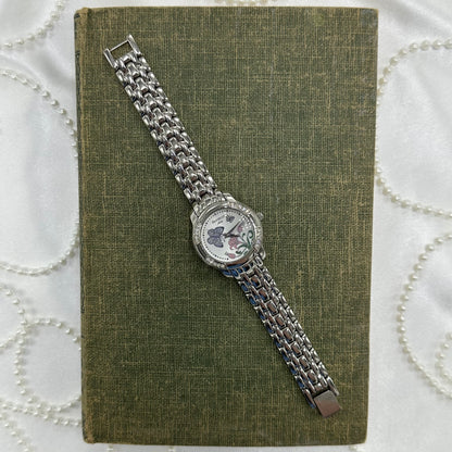 Silver Diamanté Armitron Watch with Purple Butterflies and Flower Dial