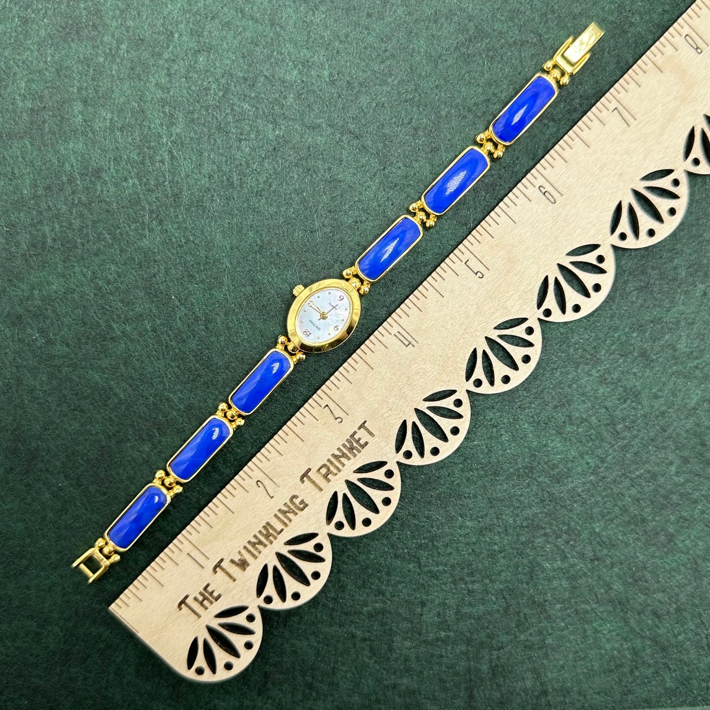Gold and Blue Lapis Lazuli Gemstone Band Watch