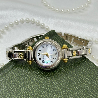 Two-Tone Jaclyn Smith Watch with Round Mother of Pearl Dial