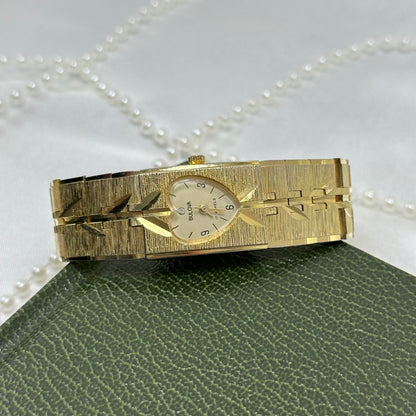 Rare Gold Vintage Bulova Tank Watch with Vine Details and Heart Dial