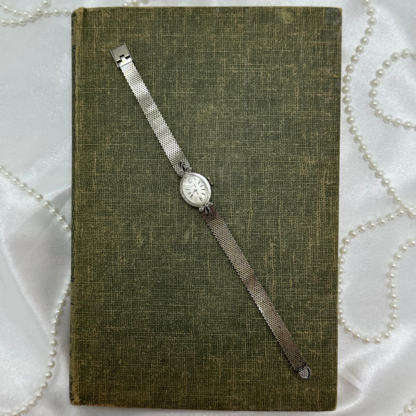 10k RGP Dainty Silver Wind-Up Hamilton Cocktail Watch with Diamond Dial