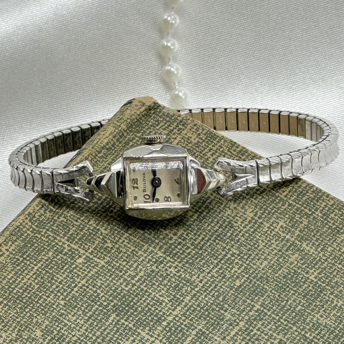 Dainty 1957 10k RGP Blue Hand Bulova Wind-Up Watch 