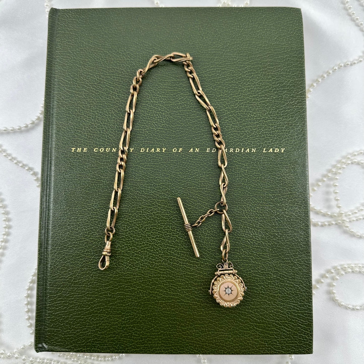 Antique Gold Filled Watch Chain with Locket and T-Bar