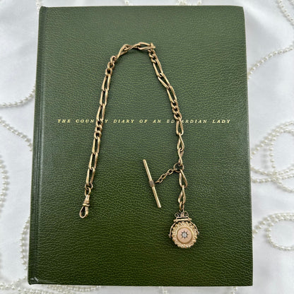 Antique Gold Filled Watch Chain with Locket and T-Bar