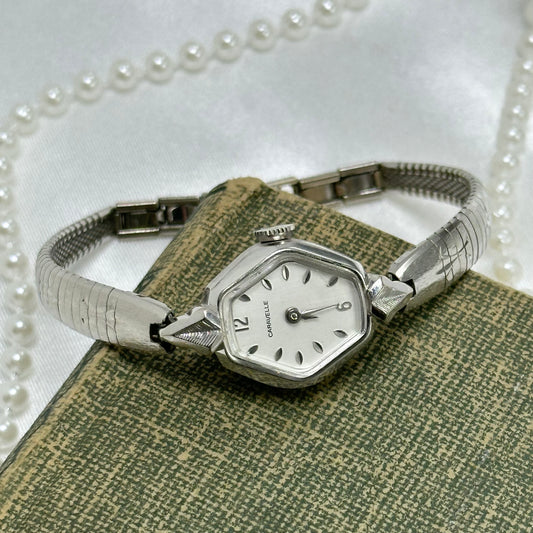 1975 Silver Wind-Up Caravelle Cocktail Watch with Detailed Band