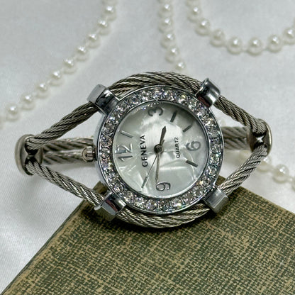 Silver Diamanté Geneva Cuff Watch