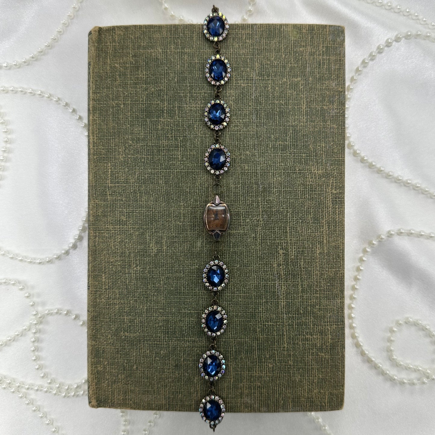 Blue Stone Chain Bracelet with Vintage Copper 14k GF Watch
