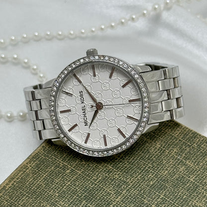 Vintage Silver Michael Kors Watch with Round Diamanté Dial