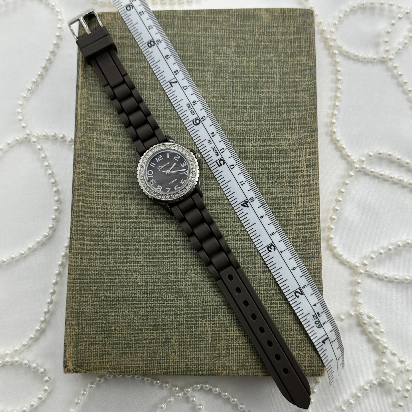 Brown and Silver Diamanté Geneva Watch