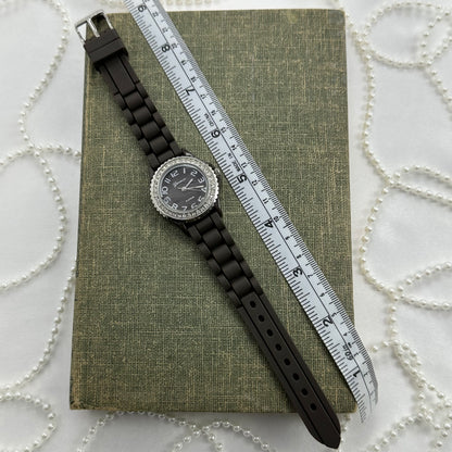 Brown and Silver Diamanté Geneva Watch