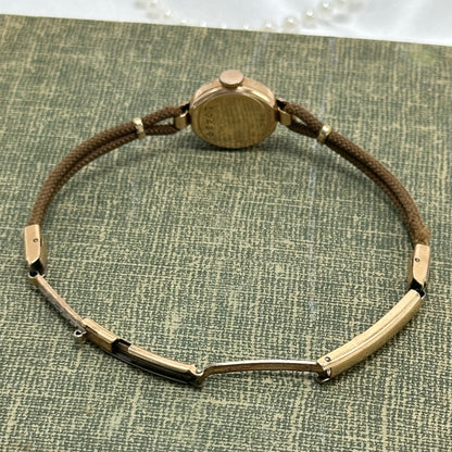 14k Vintage Rose Gold Bulova Black Dial Wind-Up Watch