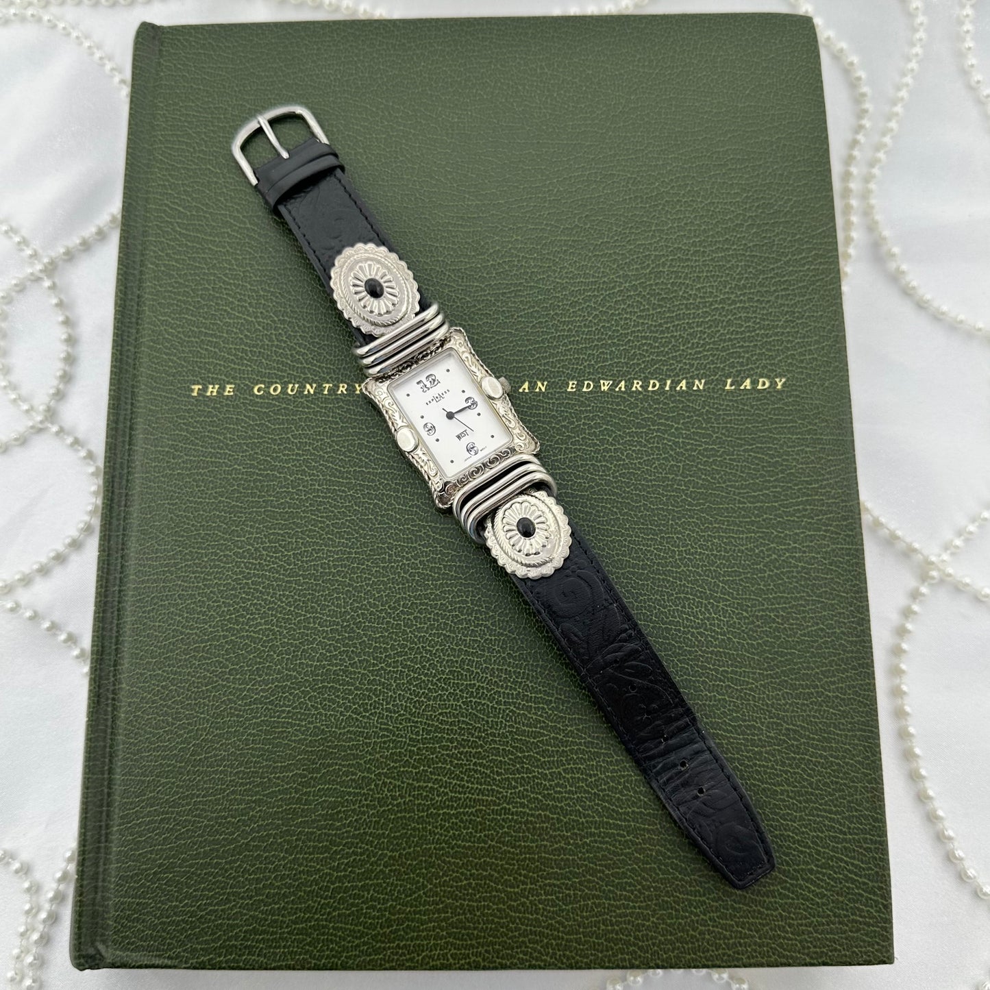 Silver Buckle LA Express Watch with Black Leather Band