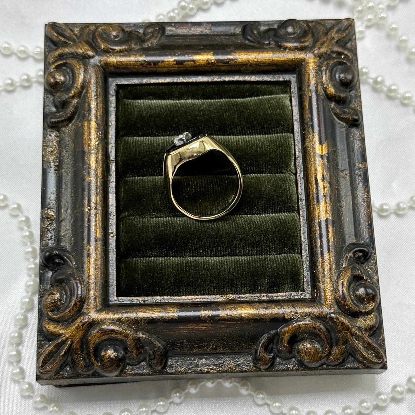 Genuine Onyx Vintage Deadstock Ring 14k Gold Electroplated