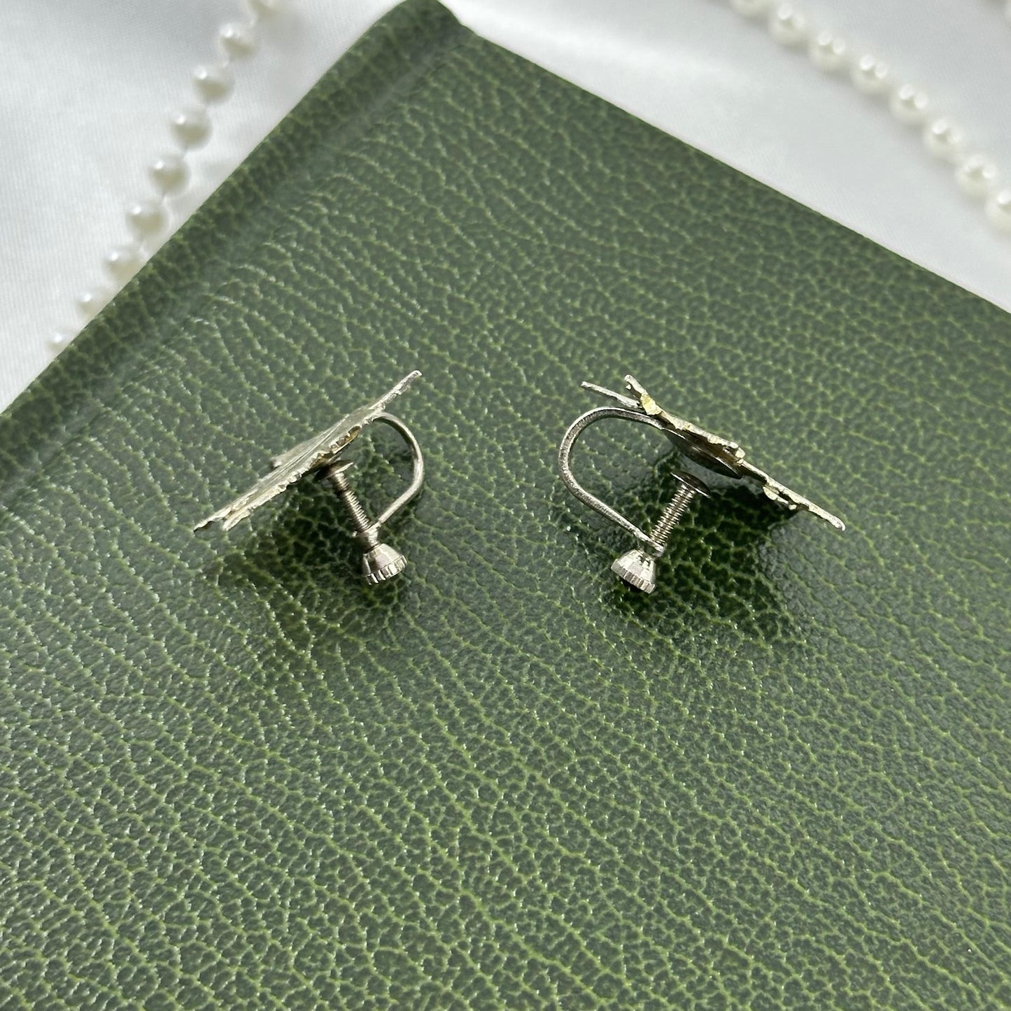 Silver Leaf Screw Back Earrings