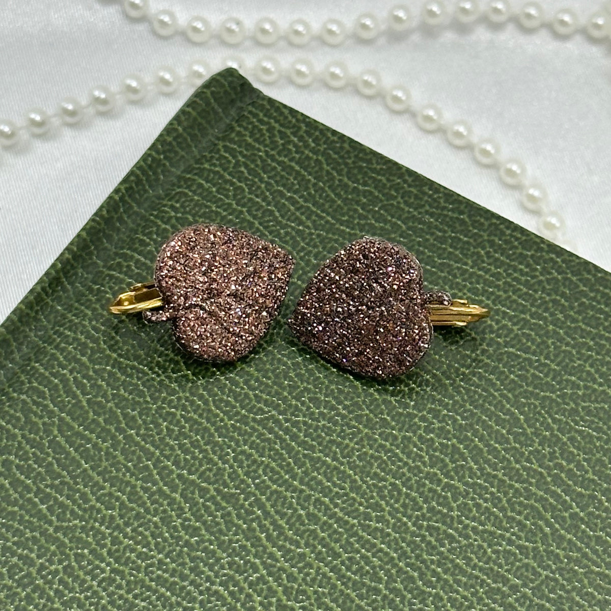 Glitter Leaf Gold Clip On Earrings