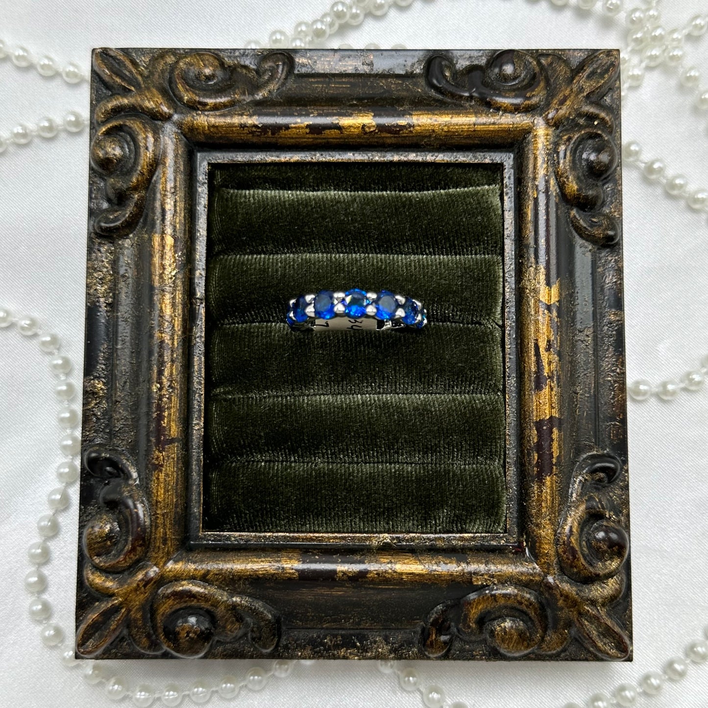 Vintage Blue Stone Deadstock Infinity Band Ring Rhodium Plated