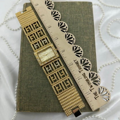 Chunky Gold Crystal Bezel Bracelet Watch