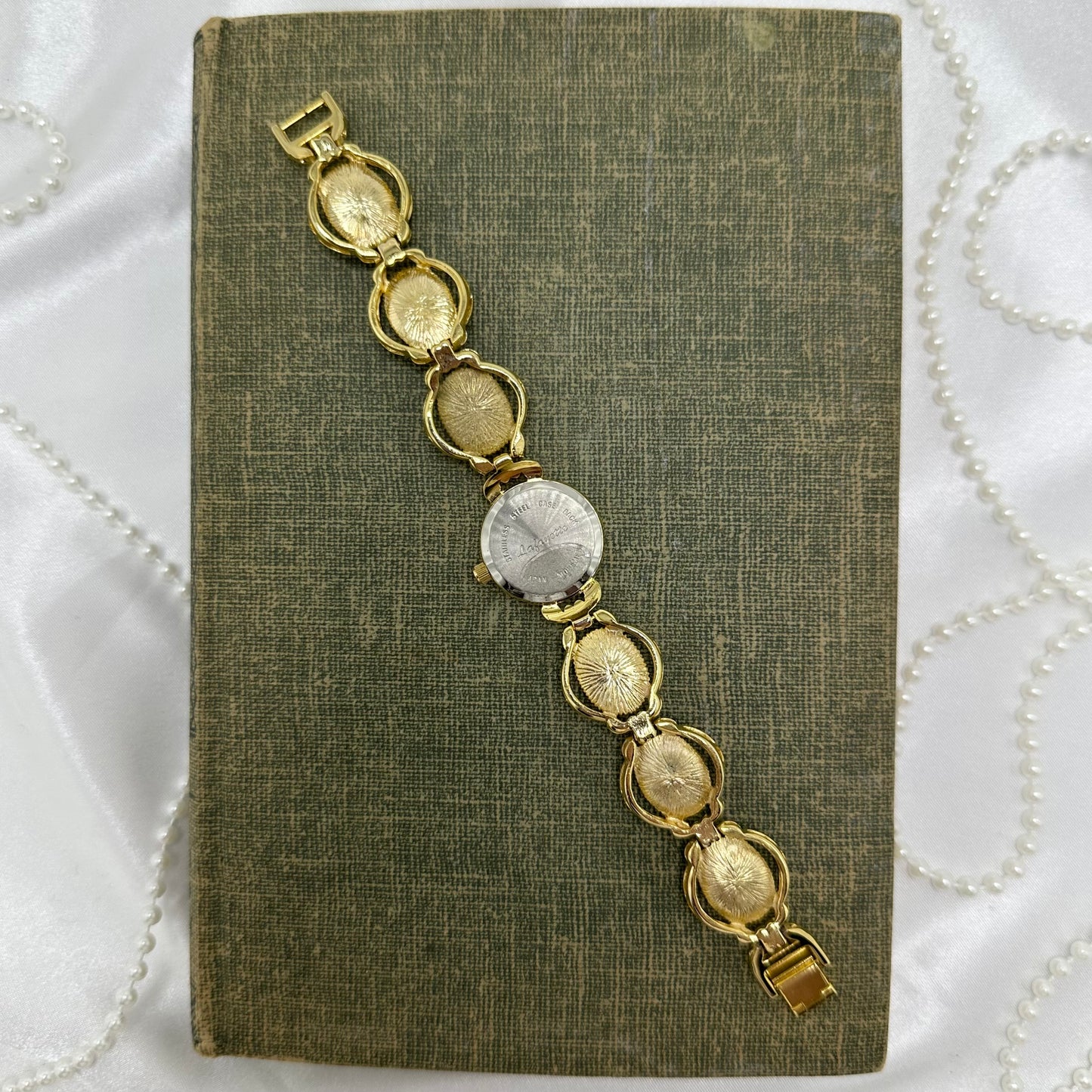 Vintage Gold Scarab Watch with Mother of Pearl Dial